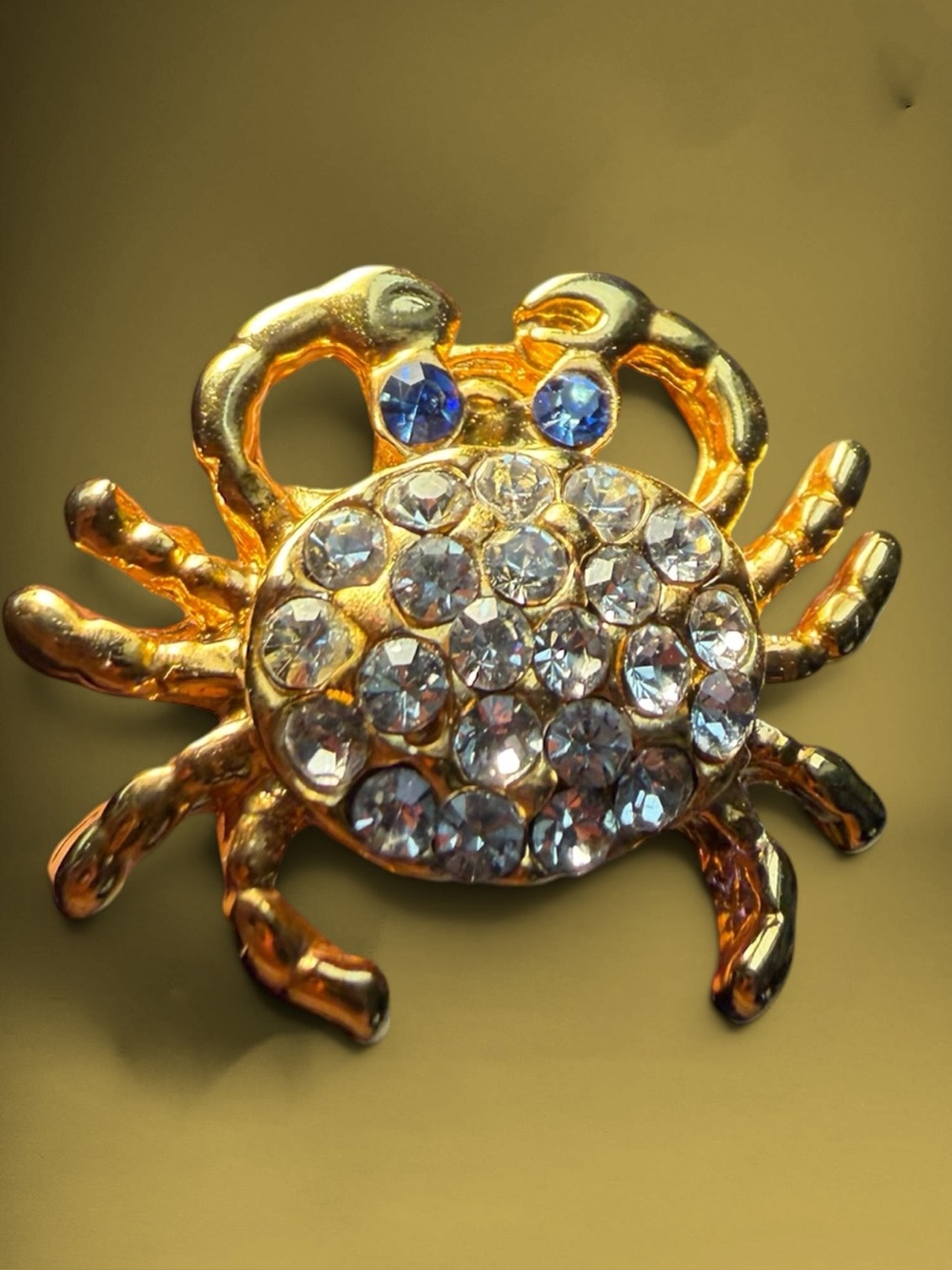 gold tone rhinestone crab lapel pin tie tack Crystal Accented Gold